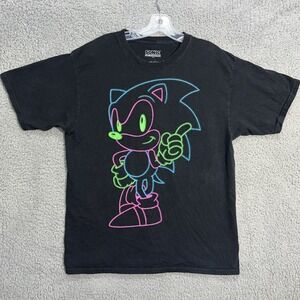 Official Sonic The Hedgehog T Shirt Men Sz L Black Neon Sega Large Logo Tee RARE